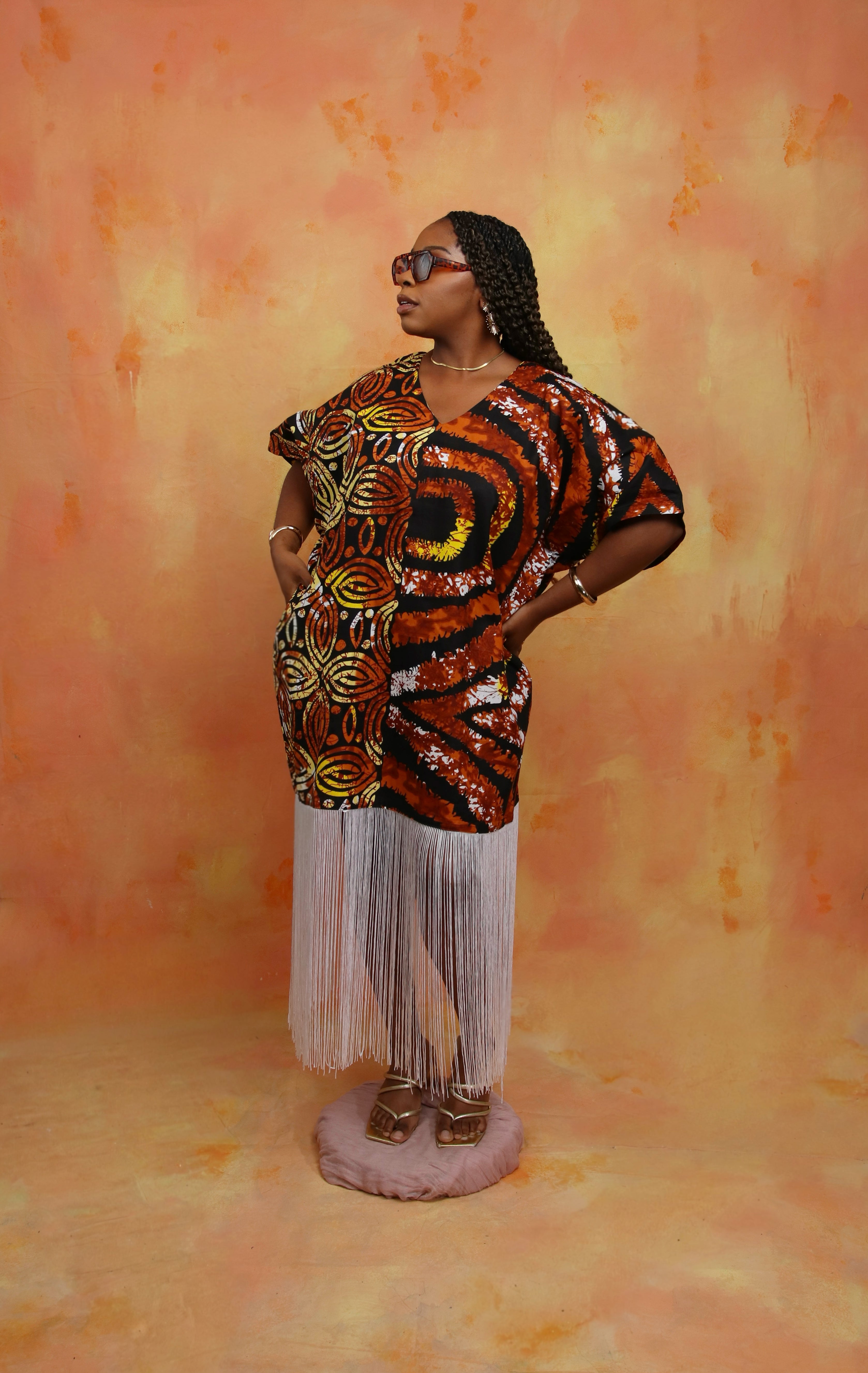 SAFAA FRINGE DRESS | BROWN WHITE