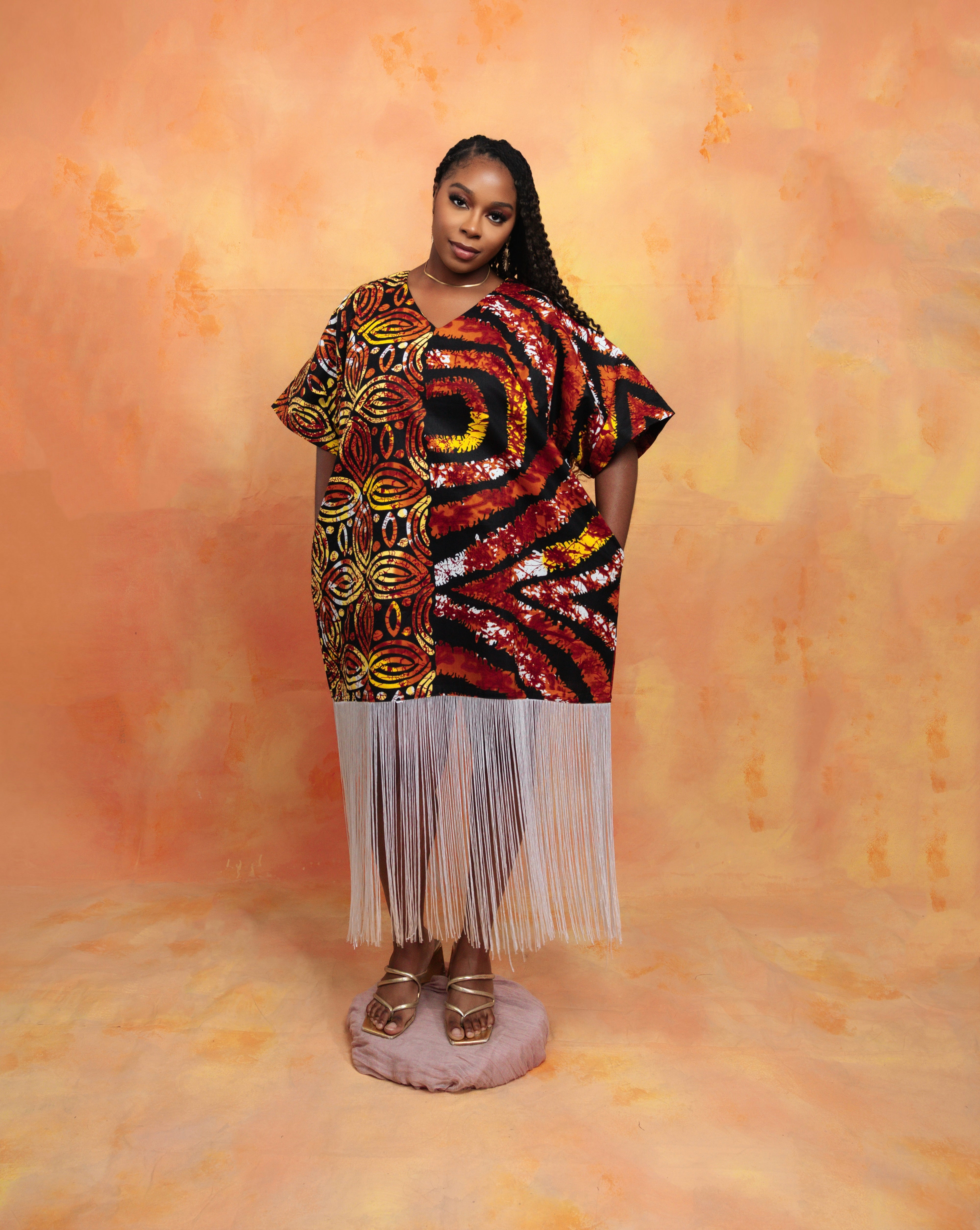 SAFAA FRINGE DRESS | BROWN WHITE